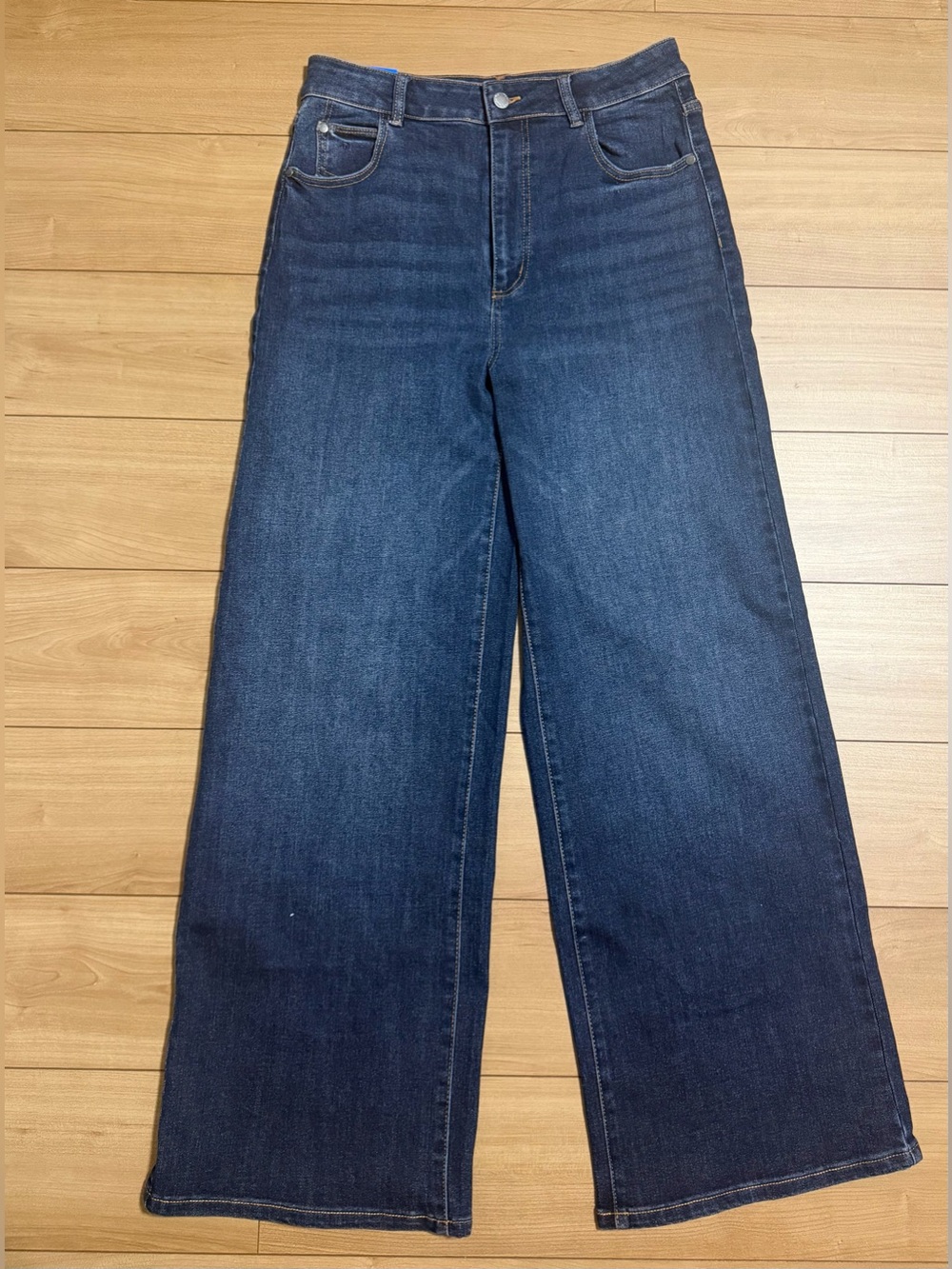 Well Worn Wide-Leg High-Rise Jeans — Dark Blue Denim+ Pin Top